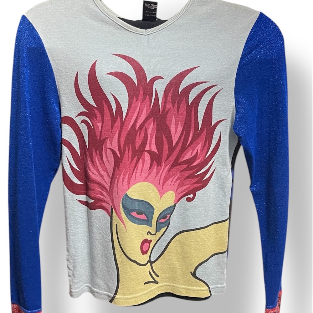 SOLD-RARE Vintage Custo Barcelona NWT Top Y2K ‘Saturday 12 Flamehead’ *FLAW*